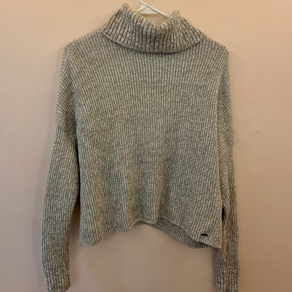 Light Grey Oversized Cropped Turtleneck Sweater